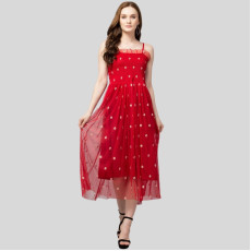 Womens Net Embroidered  Waist Dress